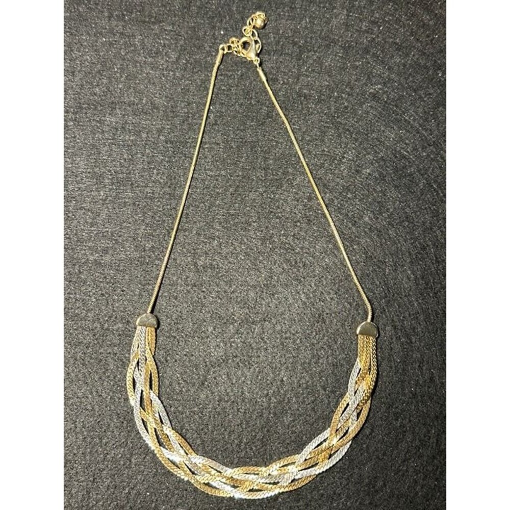 two tone gold and silver braided herringbone chain necklace vintage style nwt